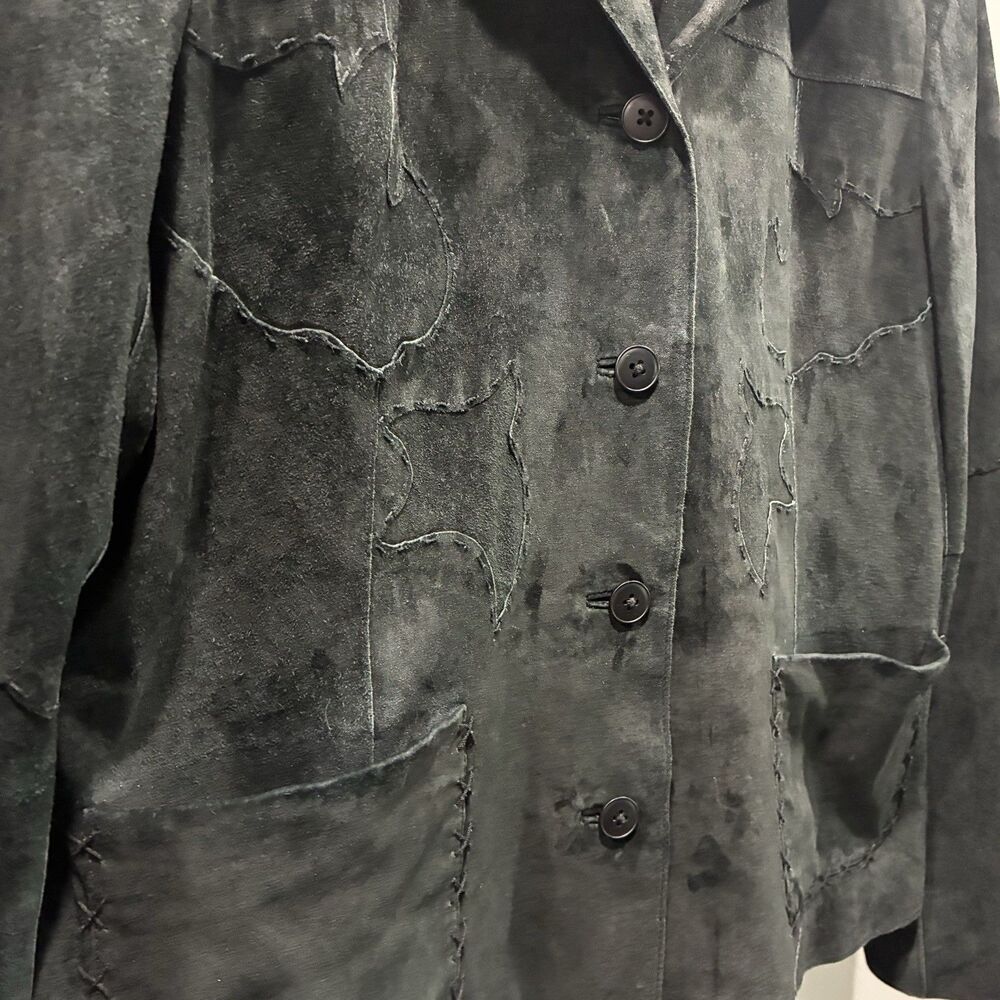 Think Tank 100% Suede Black Artisan Blazer Jacket Raw Edge Western Women’s L - Picture 8 of 16